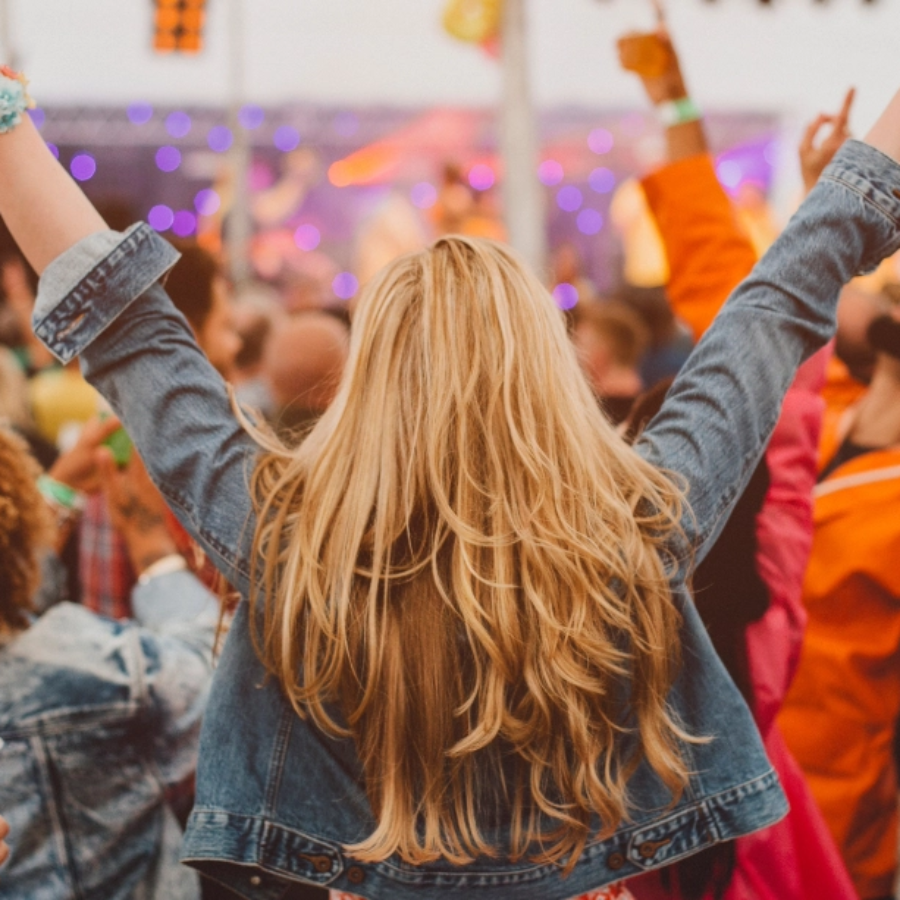 People celebrating at Glastonbury Festival