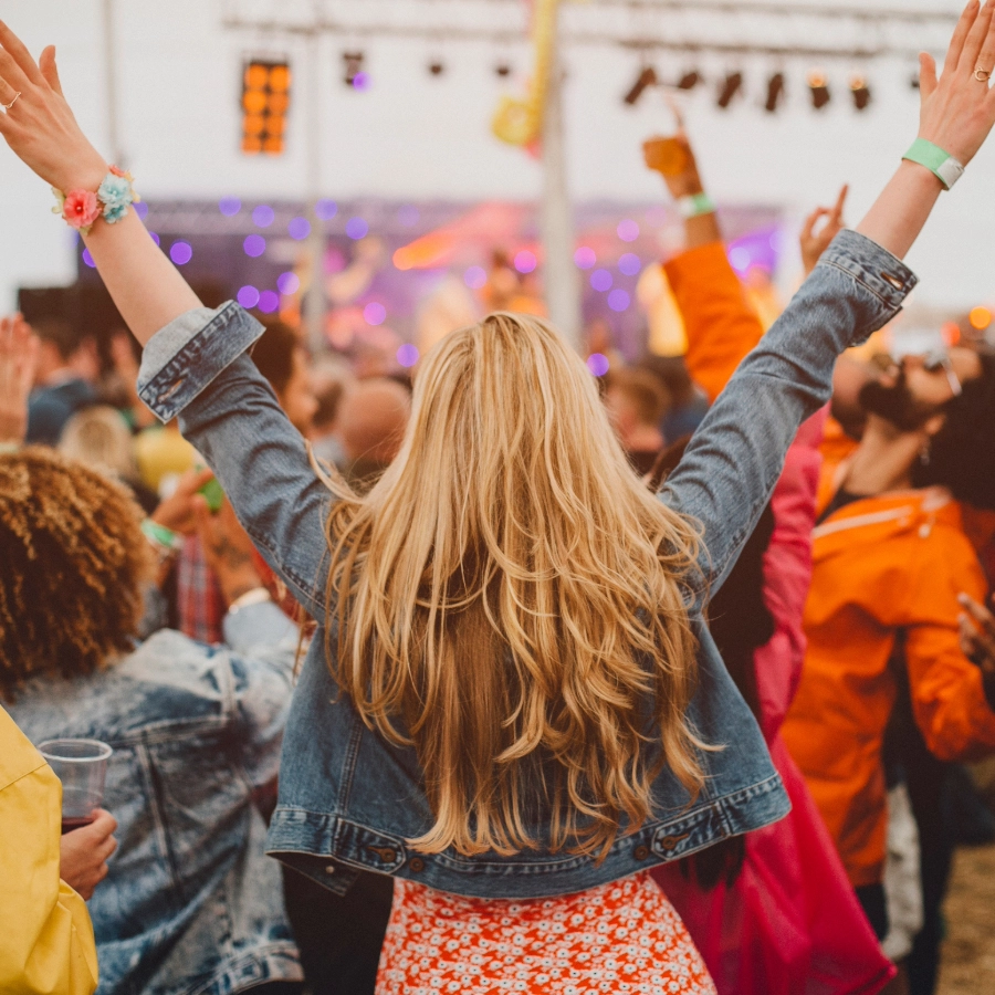 People celebrating at Glastonbury festival