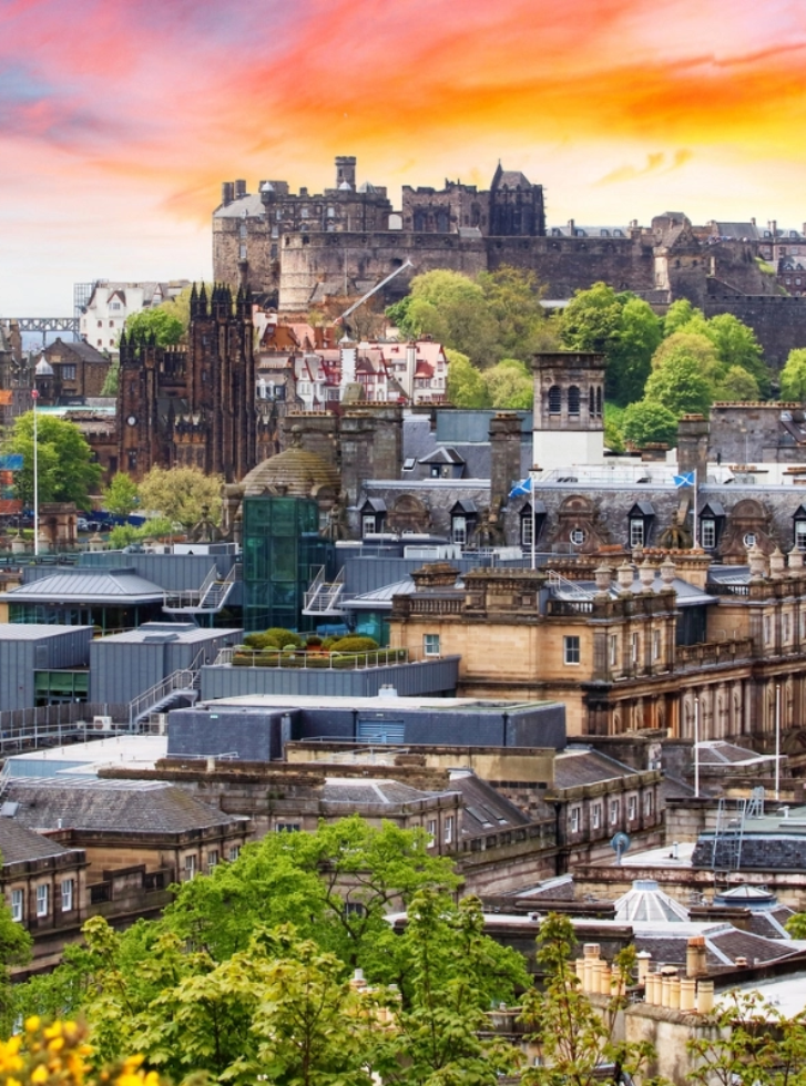 The skyline with Edinburgh Castle at sunset