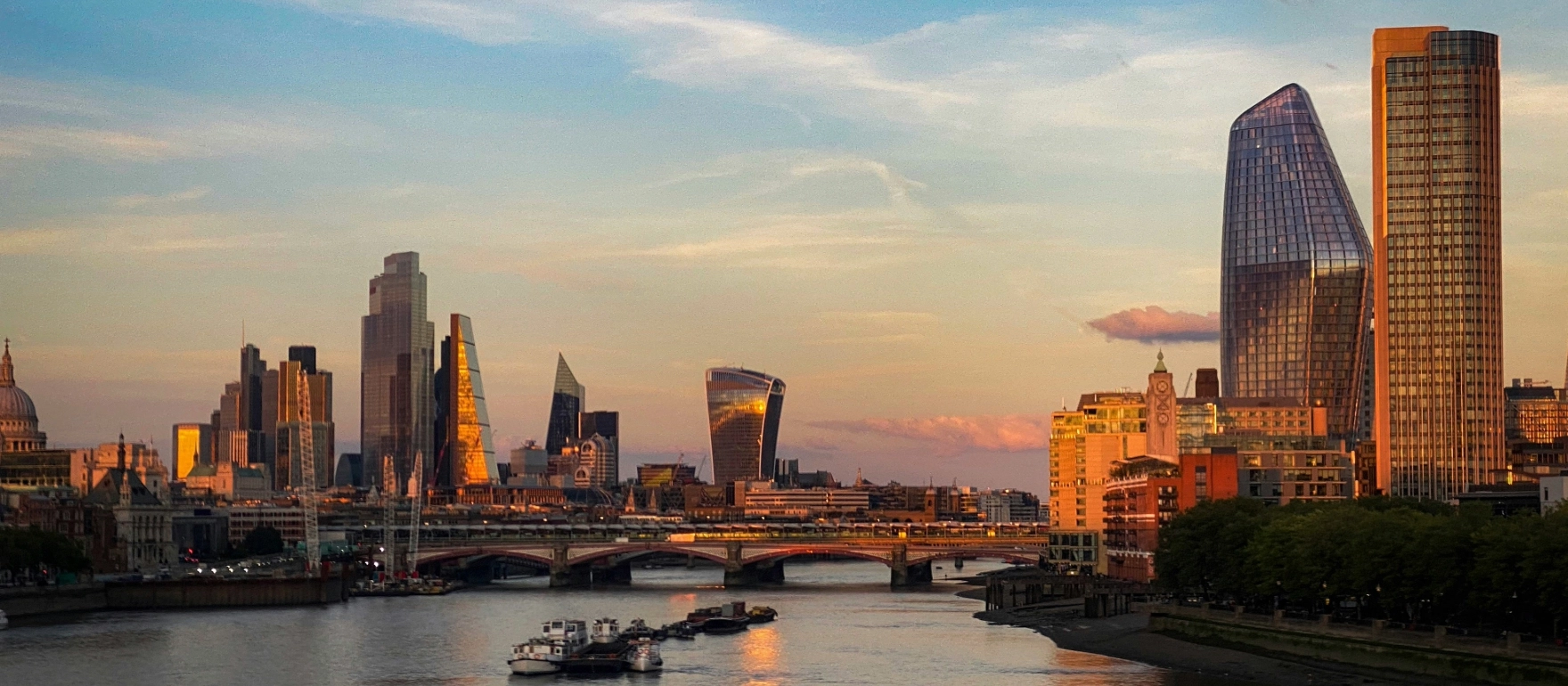 Sunset over the River Thames in the City of London