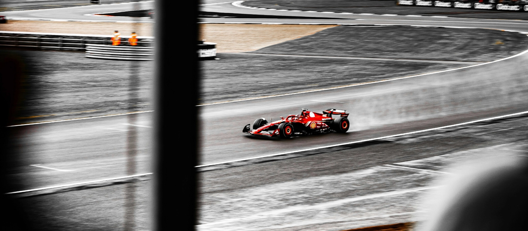 A Formula 1 car speeds along the track at Silverstone