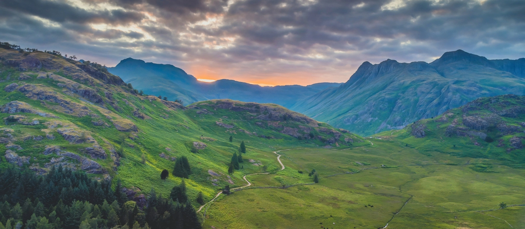 Mountains at sunset in the Lake District