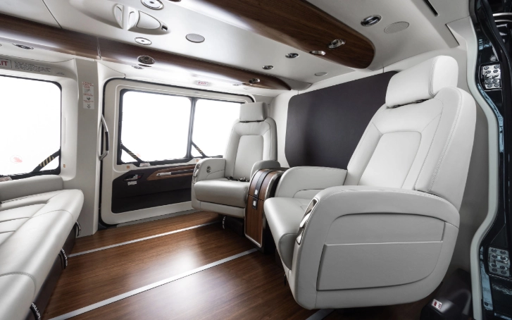 The luxurious interior of a helicopter